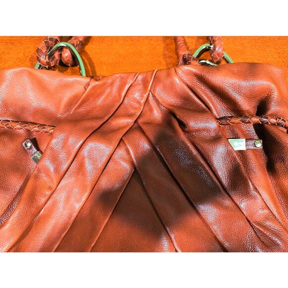 Elliott Lucca Large Soft Leather Bag with Braided Handles, Brown/Gold - Picture 2 of 10